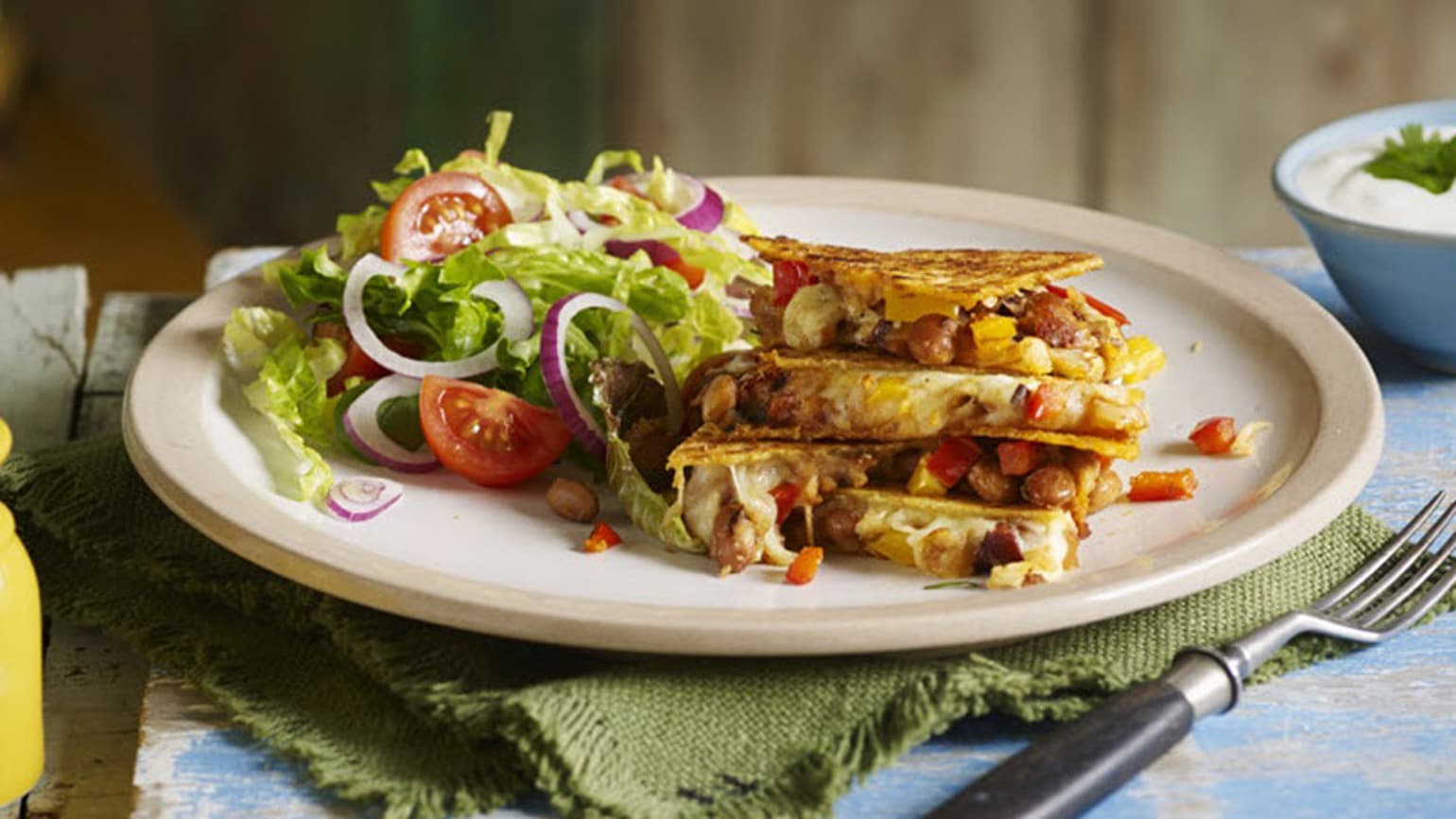 vegetarian quesadillas with spicy beans and cheese